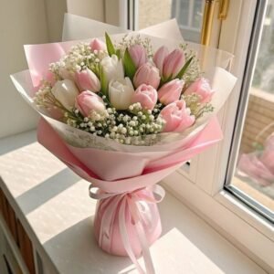 Charming White-Pink Bouquet - 12 Blooms