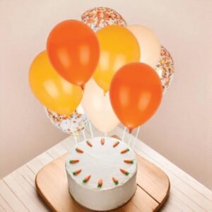 Warm & Cozy - Carrot Cake Serves 12 Persons with Multi-Orange Balloon Bunch