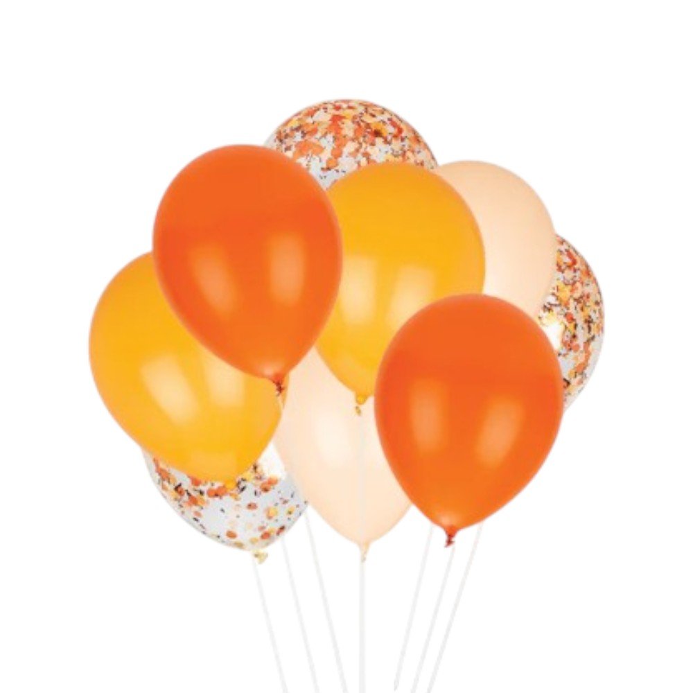 Multi-Orange Chrome/Latex/Confetti Balloon Bunch