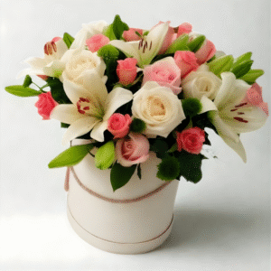 Charming White-Pink-Green Box Arrangement
