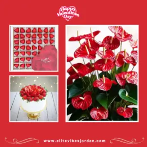 Red Anthurium with Bousheyeh's Valentine's Chocolate Box 750gm & Strawberry Cake serves 12 persons